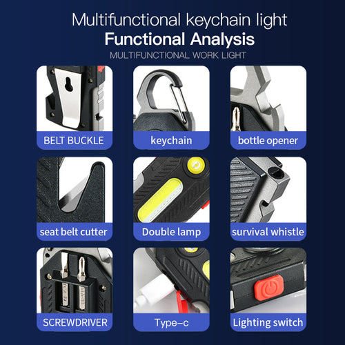 Multifunctional Charging Emergency Light Convenient Keychain Work Ligh