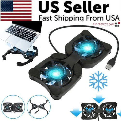 Dual USB Cooling Fan Pad Foldable Slim Fans Cooler Stand For Laptop PC