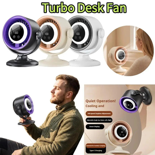 Turbo Desk Fan With Digital Display 100 Speed Rechargeable Air
