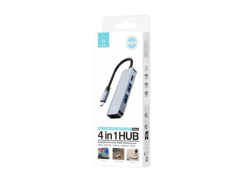Techancy Hub USB-C 4 em 1 KT2908 com HDTV, PD, USB 3.0 e USB 2.0,