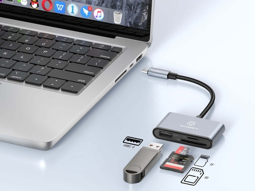 Techancy Leitor de Cartoes KJ8813 USB-C 3 em 1 TF SD USB OTG Plug and