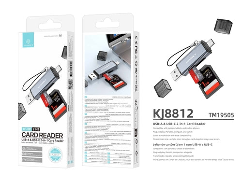 Techancy Leitor de Cartoes KJ8812 USB-A + USB-C 2 em 1 para Cartoes TF