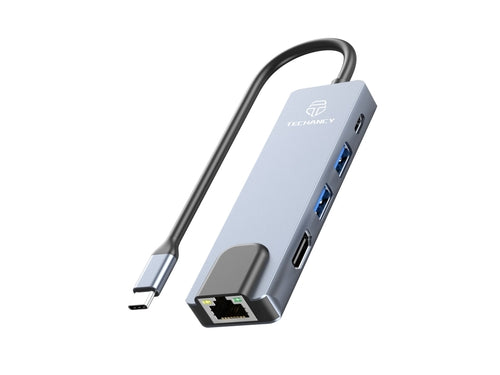 Techancy Hub USB-C 5 em 1 KT2910 com HDTV, PD, USB 3.0/2.0 e RJ45,