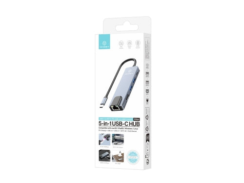 Techancy Hub USB-C 5 em 1 KT2910 com HDTV, PD, USB 3.0/2.0 e RJ45,