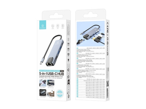 Techancy Hub USB-C 5 em 1 KT2910 com HDTV, PD, USB 3.0/2.0 e RJ45,