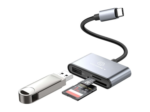Techancy Leitor de Cartoes KJ8813 USB-C 3 em 1 TF SD USB OTG Plug and
