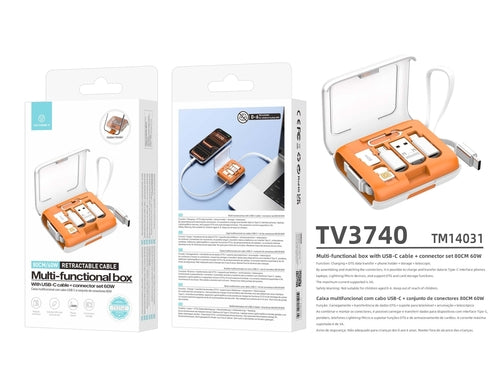 Techancy Caixa Multifuncional TV3740 Cabo USB-C Retratil 80CM 60W