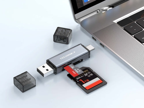 Techancy Leitor de Cartoes KJ8812 USB-A + USB-C 2 em 1 para Cartoes TF